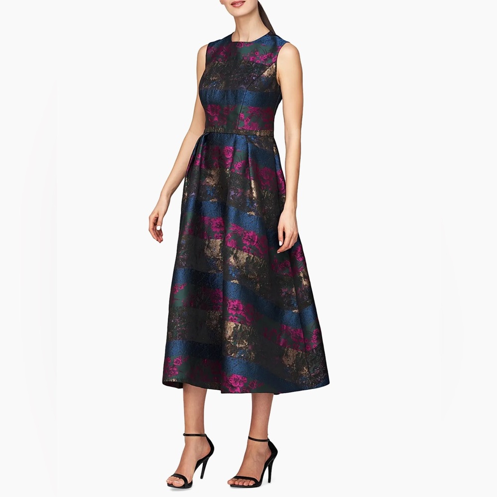 NEW Kay Unger Faye Painterly Jacquard Cocktail Dress - Picture 4 of 15